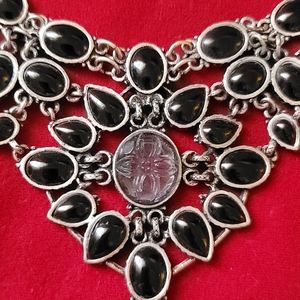 Lucky Brand purple ribbon and stone necklace